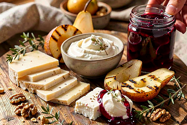 Deska serów góralskich z grillowaną gruszką i konfiturą z żurawiny