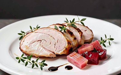 Sous-vide Chicken Breast with Rhubarb Chutney and Fresh Thyme