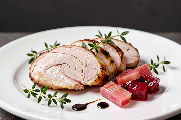 Pierś z kurczaka sous-vide z chutney z rabarbaru i świeżym tymiankiem