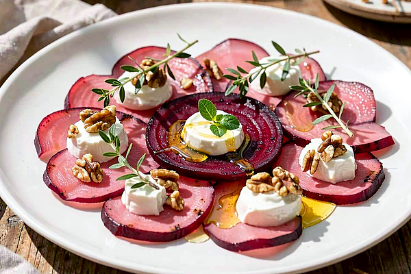 Carpaccio z grillowanych buraków z kozim twarożkiem i tymiankiem