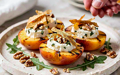 Grilled Polish Peach with Cottage Cheese and Sage