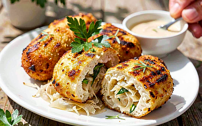 Grilled croquettes with sauerkraut and fresh marjoram