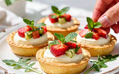 Mini tarta z młodym serem i miętowo-truskawkową salsą