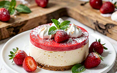 Cold Cheesecake with Strawberry Mousse and Crispy Meringue