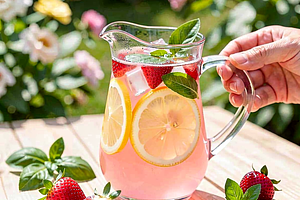 Lemonade with Polish Strawberries and Fresh Basil