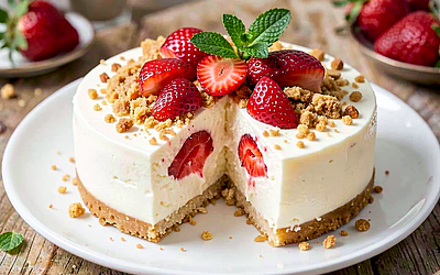 Masurian cheesecake with wild strawberries and crumble