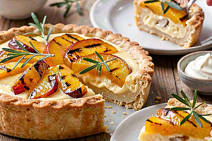 Tarta maślana z grillowanymi brzoskwiniami i rozmarynem