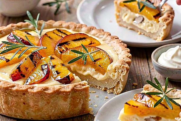 Tarta maślana z grillowanymi brzoskwiniami i rozmarynem