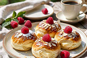 Yeast Buns with Raspberries and Warmian Cottage Cheese