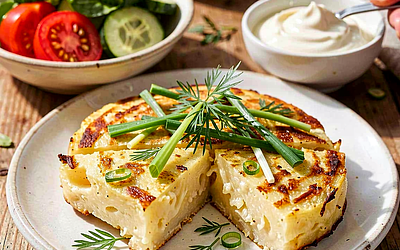 Potato cake with green onions and marjoram