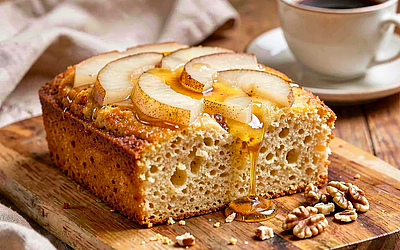 Sponge Cake with Pears and Buckwheat Honey