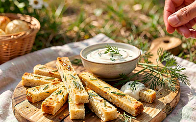 Yeast Sticks with Garlic and Dill in Cream Sauce