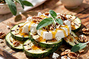 Grilled zucchini with goat cheese and sage