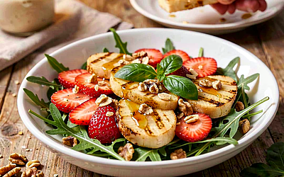 Strawberry, arugula, and grilled oscypek salad