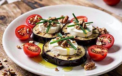 Eggplant pastries with cottage cheese and chives