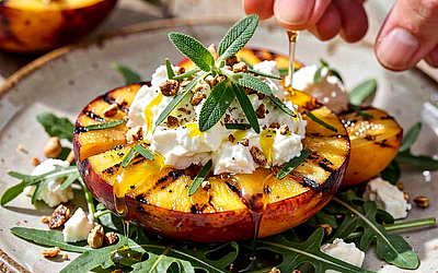 Grilled peaches with goat cheese and sage