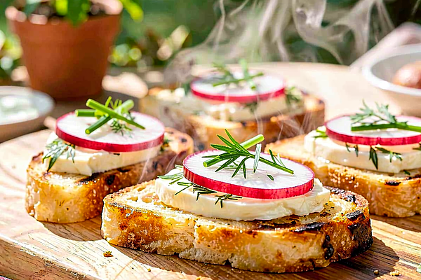 Grillowane grzanki z twarogiem i świeżą rzodkiewką