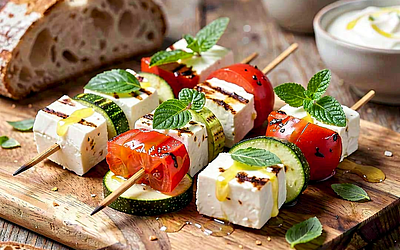 Zucchini, Tomato, and Goat Cheese Skewers