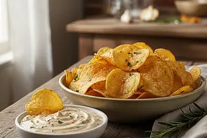 Domowe Chipsy Ziemniaczane z Kremowym Dipem Czosnkowym