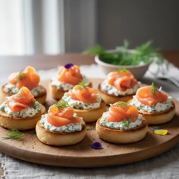 Mini kanapki z wędzonym łososiem i kremowym serkiem koperkowym