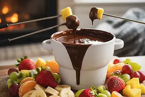Chocolate fondue with fruits