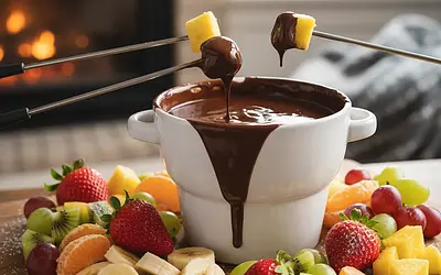 Chocolate fondue with fruits