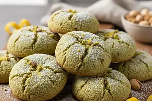 Pistachio Crinkle Cookies with a Hint of Lemon