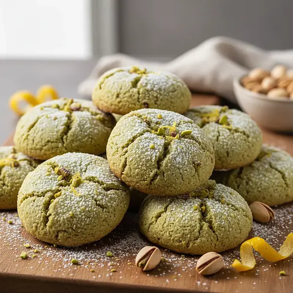 Pistachio Crinkle Cookies with a Hint of Lemon