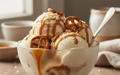 Creamy No-Churn Ice Cream: Salted Caramel with Pretzels