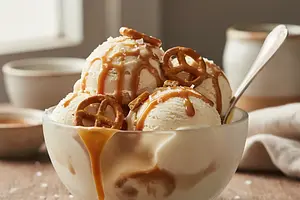 Creamy No-Churn Ice Cream: Salted Caramel with Pretzels