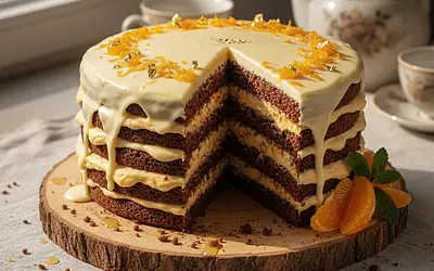 Spartak Cake with White Chocolate and Orange Cream