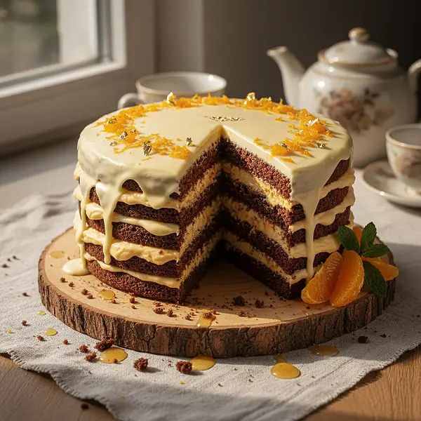 Spartak Cake with White Chocolate and Orange Cream
