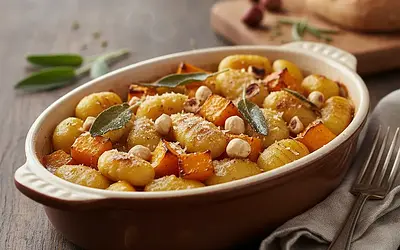 Baked Gnocchi with Pumpkin, Sage, and Hazelnuts in a Butter Sauce