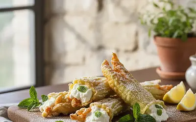 Fried Zucchini Flowers Stuffed with Ricotta and Mint