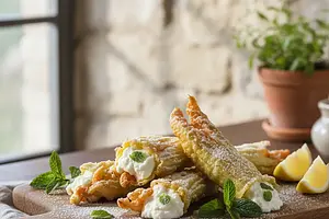 Fried Zucchini Flowers Stuffed with Ricotta and Mint