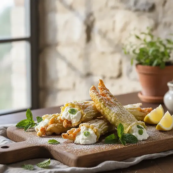 Smażone Kwiaty Cukinii z Nadzieniem Ricotta i Miętą