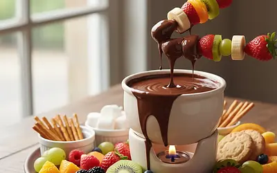 Chocolate fondue with fruits