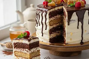 Chocolate-Honey Spartak Cake with Mascarpone Cream