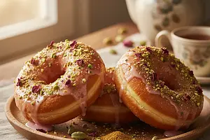 Rose-Pistachio Doughnuts with a Hint of Cardamom (Grandma Zosia's Secret Recipe)