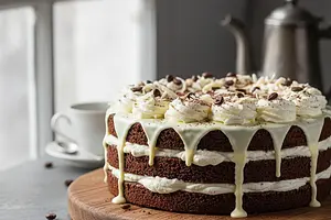 Chocolate-Coffee Spartak Cake with Mascarpone Cream and White Chocolate