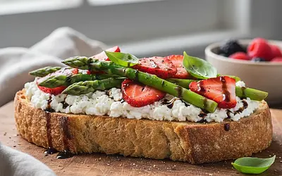 Grzanki z Ricottą, Szparagami i Truskawkami z Nutą Balsamiczną