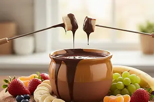 Chocolate fondue with fruits