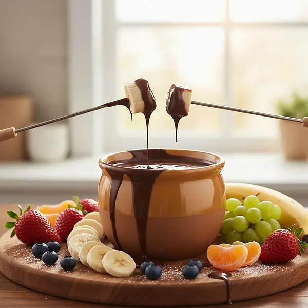 Chocolate fondue with fruits
