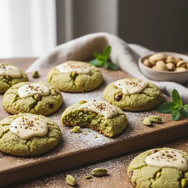 Cracked Pistachio Cookies with White Chocolate and Cardamom