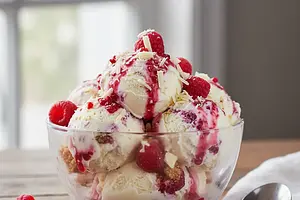 Creamy Cheesecake Ice Cream with Raspberries and White Chocolate (no machine)