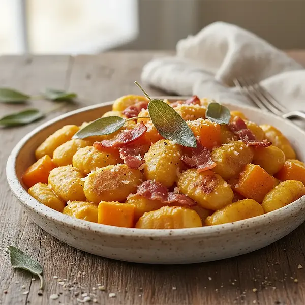 Creamy Gnocchi with Roasted Pumpkin, Crispy Bacon, and Sage