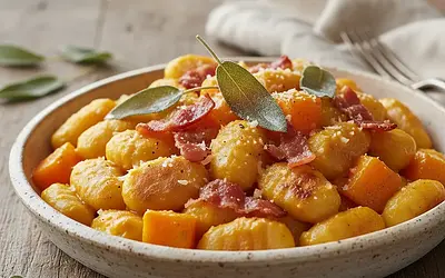 Creamy Gnocchi with Roasted Pumpkin, Crispy Bacon, and Sage