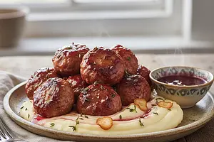 Pieczone Klopsiki z Indyka z Sosem Śliwkowym i Purée z Pasternaku