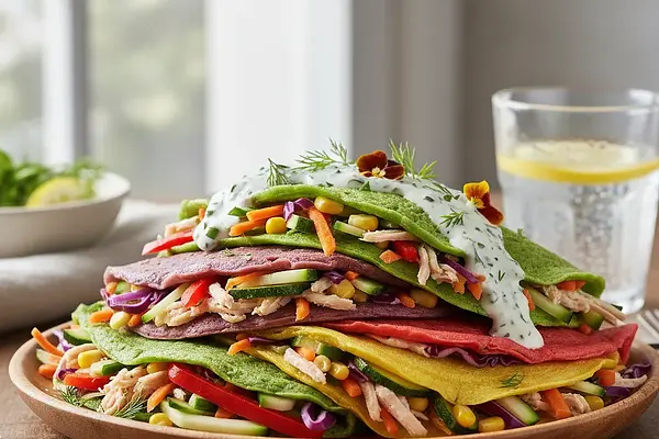 Tęczowe Naleśniki Szpinakowe z Kurczakiem i Warzywami