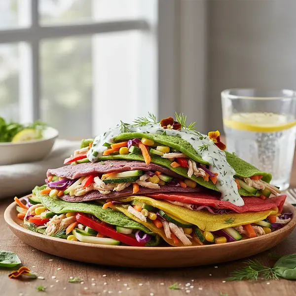 Rainbow Spinach Pancakes with Chicken and Vegetables